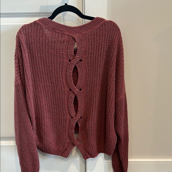 2/$20 EXPRESS Cropped Red-Pink Crew Neck Sweater Textured Knit Open Back Sz Med - Picture 5 of 9